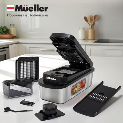 Mueller Pro-Series 10-in-1, 8 Blade Vegetable Chopper, Onion Mincer, Cutter, Dicer, Egg Slicer with Container, French Fry Cutter Potato Slicer, Home Essentials, Salad Chopper White Sand/Green