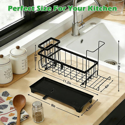 Sponge Holder for Kitchen Sink, Sink Caddy Organizer with Detachable Cloth & Brush Holder, Self-Draining Sponge Caddy Organizer with 360° Rotatable Spout, Kitchen Countertop Storage Accessories(White)