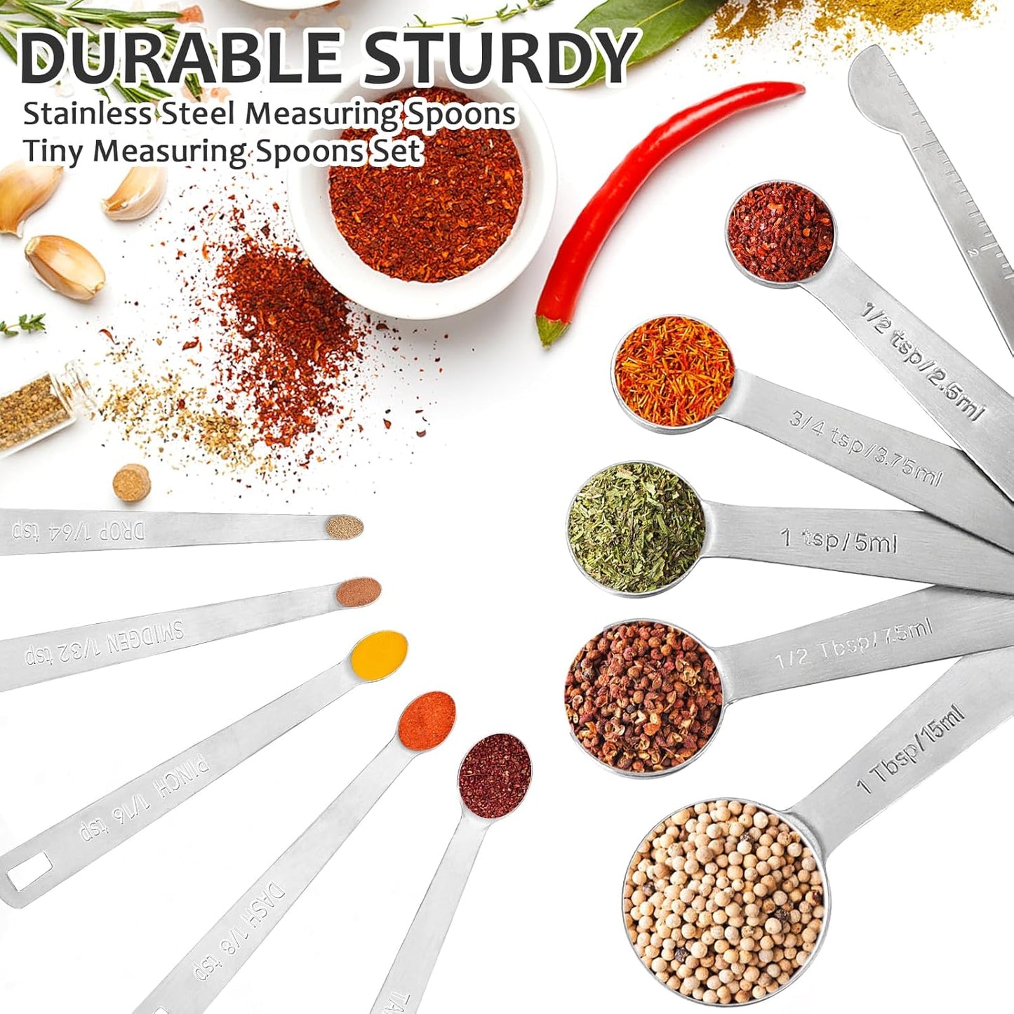Accmor Stainless Steel Measuring Spoons Set with Leveler, 10 Pcs Mini Stackable Teaspoon & Tablespoon for Baking & Cooking, Kitchen Gadgets for Small Amount of Dry or Liquid Ingredients and Spices