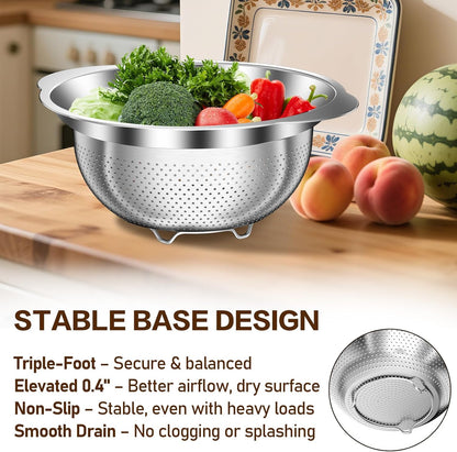 Stainless Steel Strainer with Mixing Bowl, Rice Washer, Colander for Kitchen, Rice Strainer, Fruit and Vegetable Wash, Microporous Colander, Fruit Cleaner Bowl, Dishwasher Safe