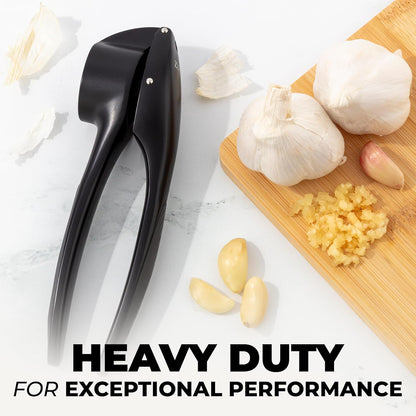 Zulay Kitchen Premium Garlic Press Set - Rust Proof Professional Garlic Mincer Tool - Easy-Squeeze, Easy-Clean with Soft, Ergonomic Handle - Silicone Garlic Peeler & Brush (Silver)