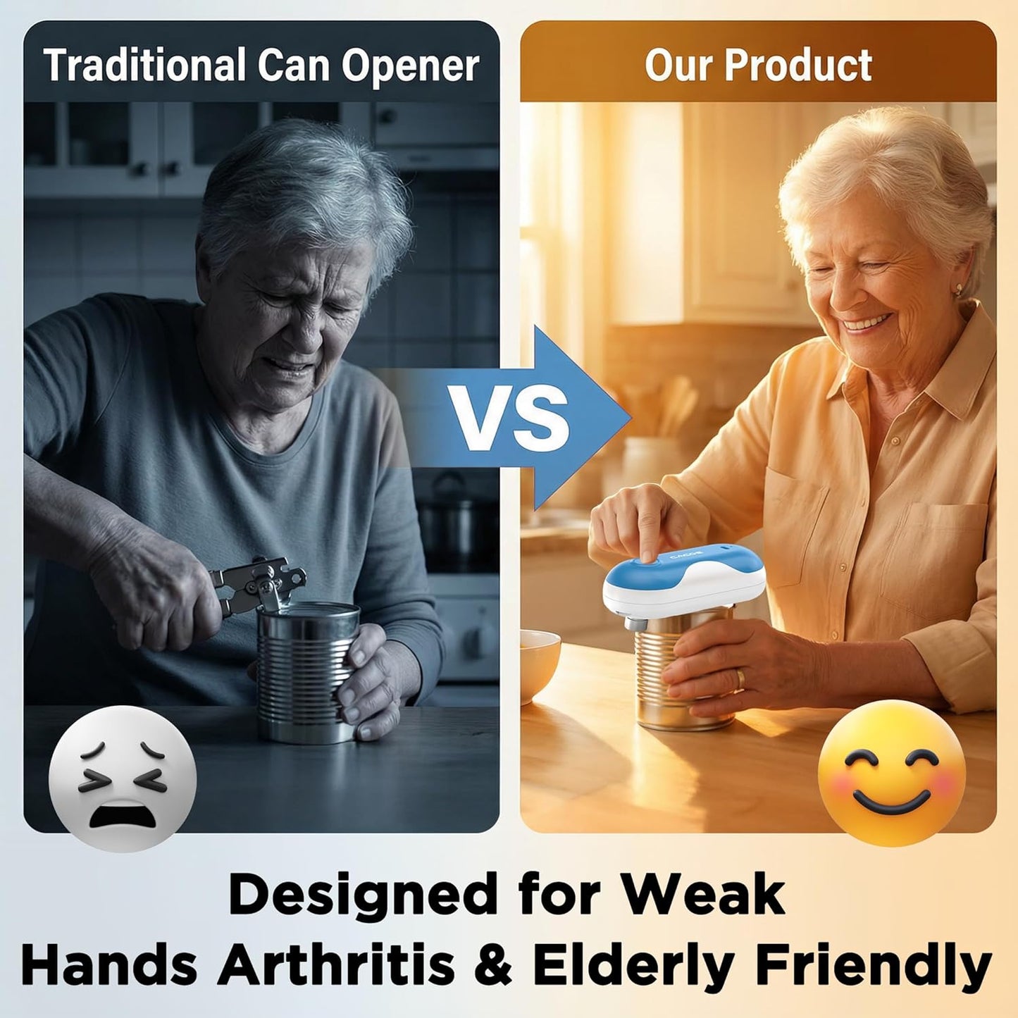 CACOE Automatic Smart Electric Can Opener with Auto Stop & USB-C Charging - Cordless Can Opener for Elderly and Arthritic Users for Seniors & Arthritis, Effortless One-Touch Open (black)