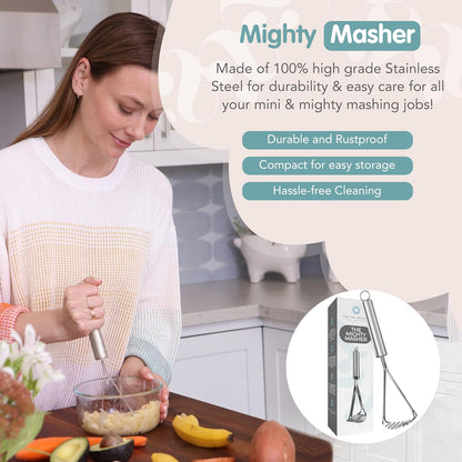 The 730 Project Mighty Masher, Baby Food Masher for Starting Solids Essentials, Baby-Led Weaning Mini Avocado and Potato Masher, Stainless Steel Potato Smasher Tool