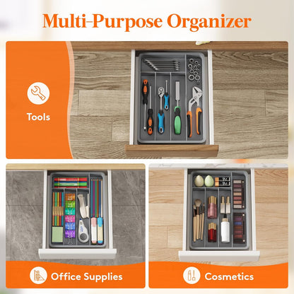 Lifewit Silverware Drawer Organizer Tray, Plastic Cutlery Storage for Kitchen, Flatware and Utensil Holder Divider for Spoons Forks Knives Tableware, 9.1 x 12.6", 5 Slots, Black