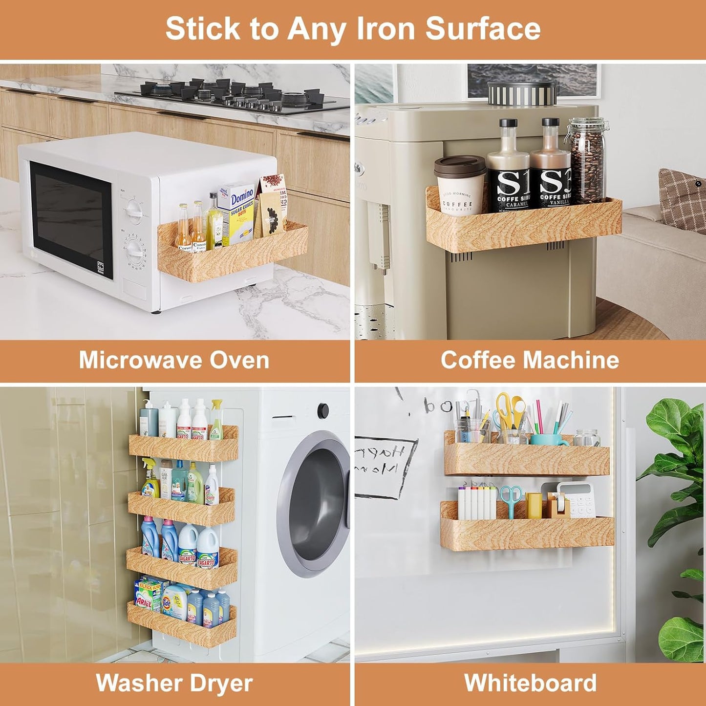 Mystozer Magnetic Spice Rack for Refrigerator, Kitchen Organizer and Storage Shelf, Black (4 Pack)…