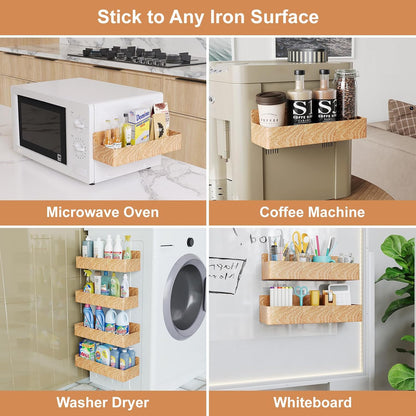 Mystozer Magnetic Spice Rack for Refrigerator, Kitchen Organizer and Storage Shelf, Black (4 Pack)…