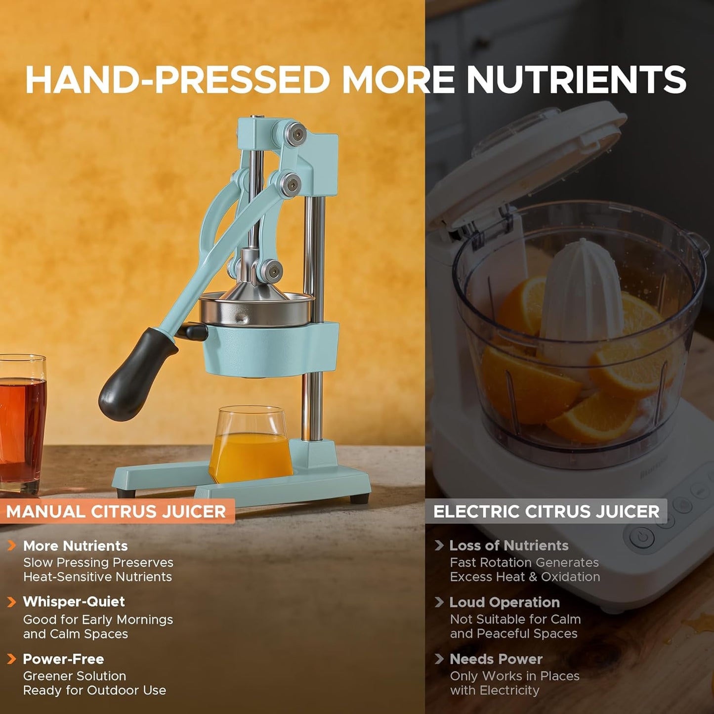 CO-Z Manual Citrus Juicer, Commercial Grade Cast Iron Orange Juicer, Professional Heavy Duty Juice Press with Removable Strainer, Manual Juice Extractor for Orange Lemon Pomegranate Citrus, Black