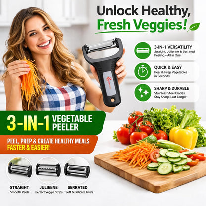 Fruits & Vegetables Peeler Set – Y Peeler Ultra-Sharp Stainless Steel Swivel Standard, Serrated, & Julienne Blades