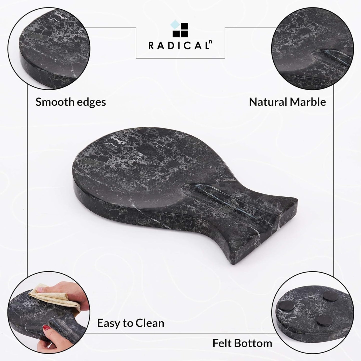 Radicaln Marble Spoon Rest for Stove Top 8" Inches Black Handmade Spoon Holder For Kitchen Utensils, Ideal Heat-Resistant Cooking Utensil Rest, Modern Farmhouse Kitchen Décor