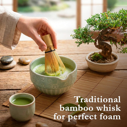 Bamboo Matcha Whisk Set (Chasen) – Traditional Bamboo Whisk for Matcha Tea Ceremony – Handcrafted 100-Prong Chasen for Smooth, Creamy Foam – Authentic Tools & Accessories