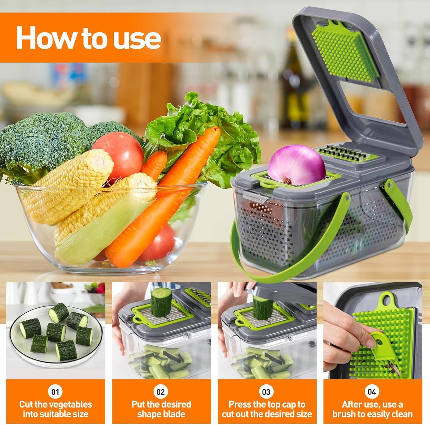 APSARAS USA Pro 15 in1 Vegetable Chopper, Food Chopper with Container, Veggie Cutter & Spiralizer for Onion Salad, Slicer&Spiralizer(Home Essential Gadget&Kitchen) 1.5L