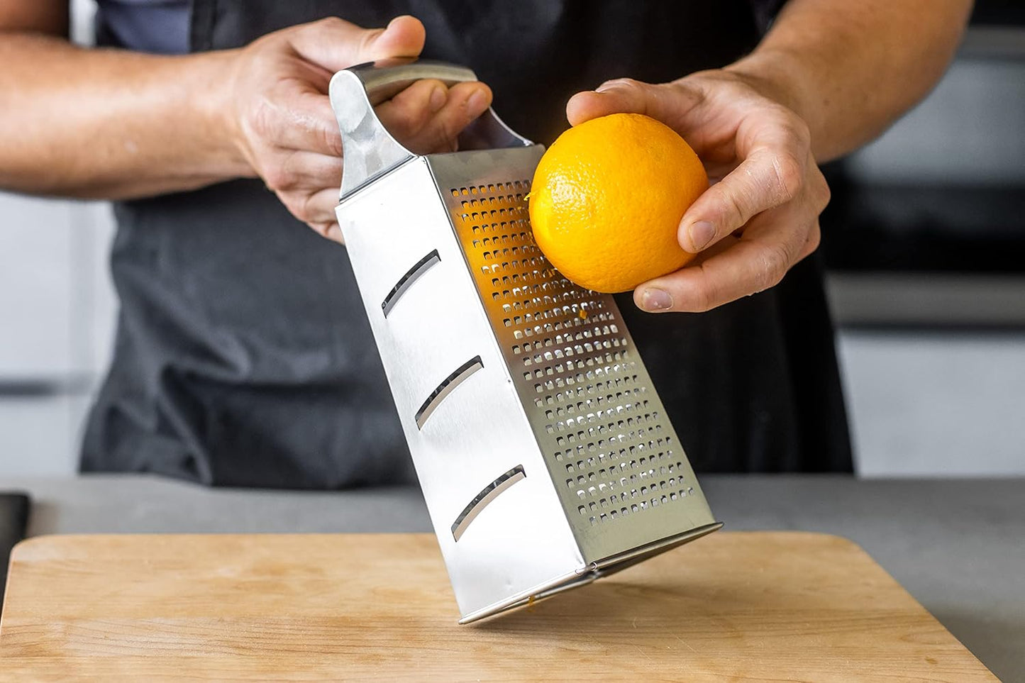 MasterClass Acid-Etched Stainless Steel Box Grater with Handle, 24 cm (9.5"), Silver