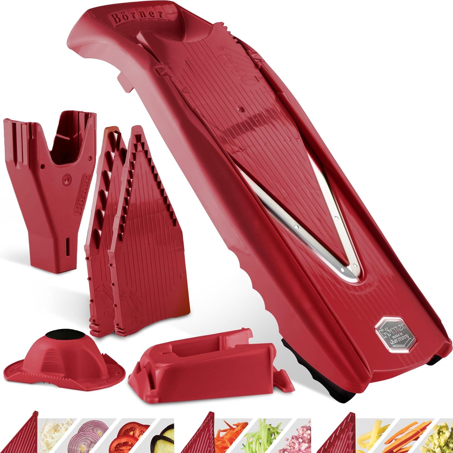Mandoline Food Slicer Börner V5 (Profi Set) by Reston Lloyd • V-Slicer with 4 Inserts, Docking Station & Food Holder • Made in Germany • Fruit & Vegetable Chopper • Multiple Settings • Color: White