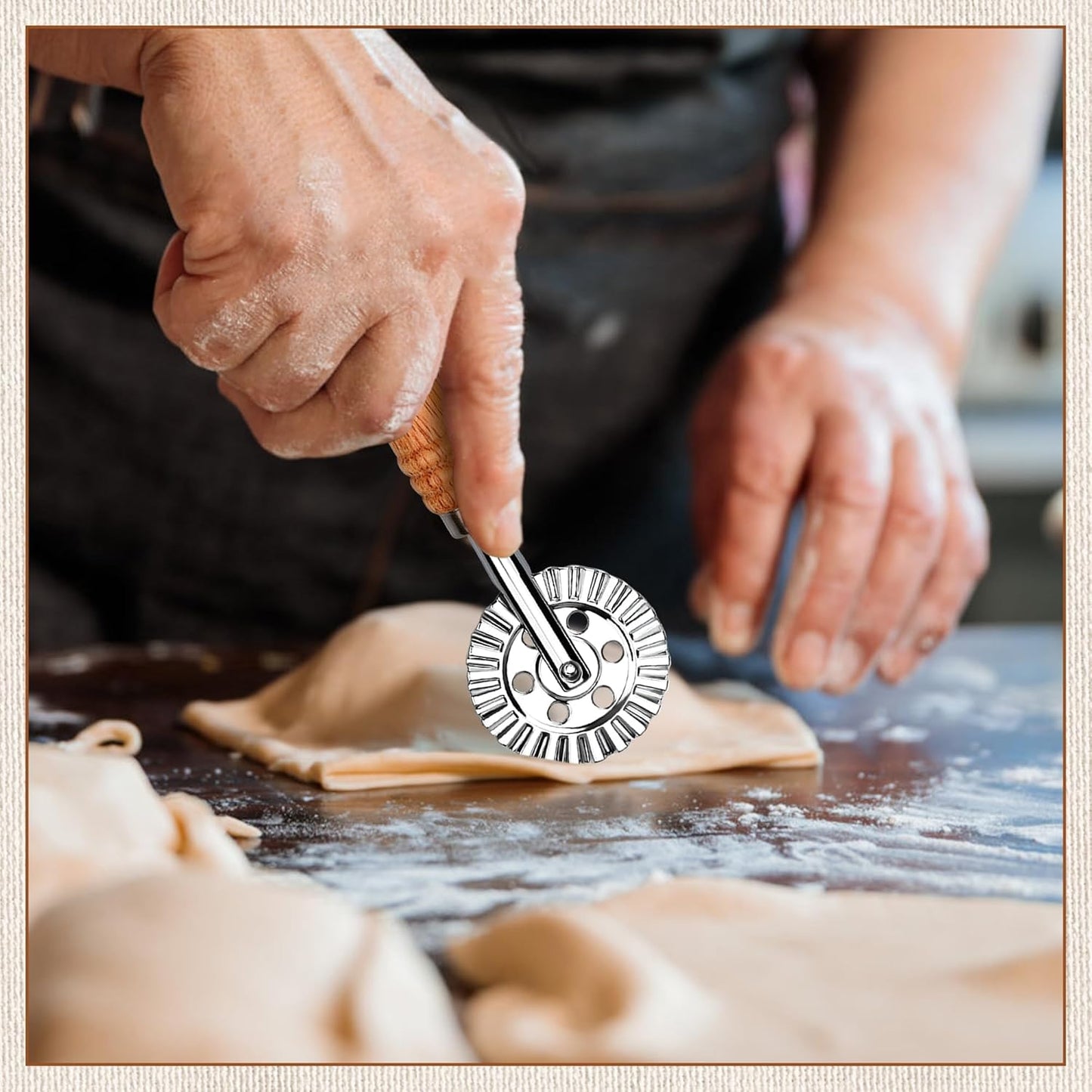 Pastry Cutter Double Wheel - Exquisite Wooden Handle, Perfect for Pasta, Pizza, Ravioli, Cookie -Cheese Slicers Enhance Your Culinary Artistry