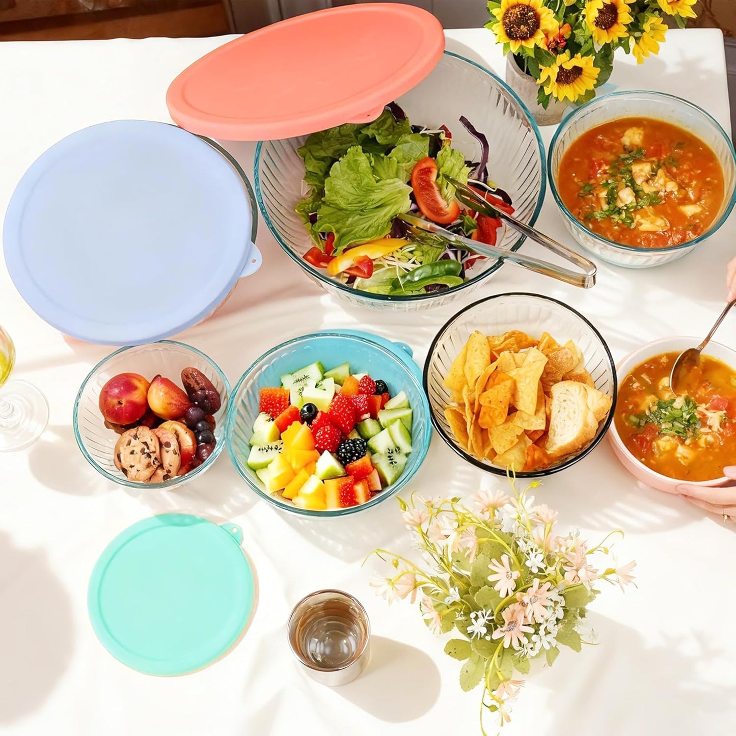 Silicone Lids Fit for Pyrex Sculpted Glass Mixing Bowls, Replacement Lids Compatible with Pyrex 3, 6, 10 Cup & 4.5 Qt Sculpted & Tinted Glass Bowls, Dishwasher Safe (Lid Only)