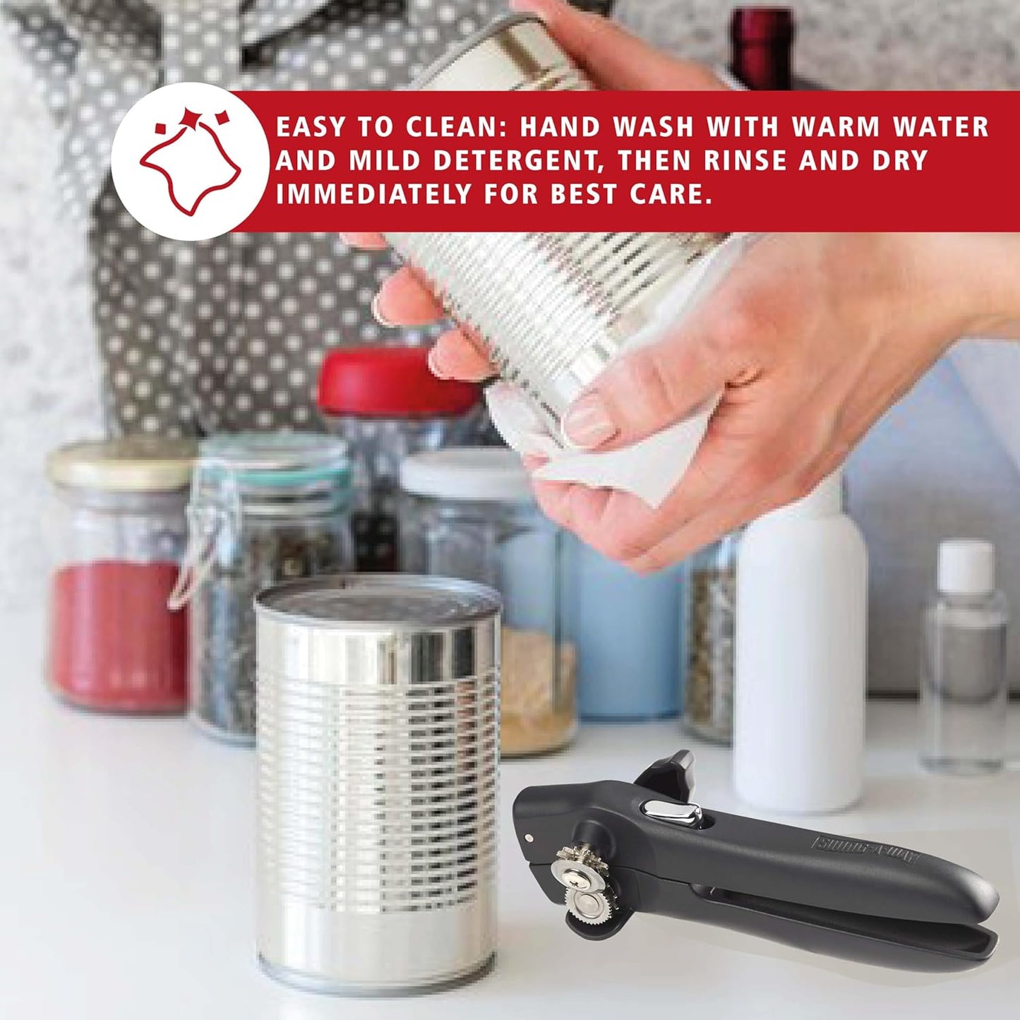 Swing-A-Way Locking Can Opener with Sharp Blade, Manual Hand Held, 2-in-1 Can and Bottle Opener, Made of Steel, Easy Turn Knob, Basic Kitchen Essentials (Black)