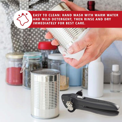 Swing-A-Way Locking Can Opener with Sharp Blade, Manual Hand Held, 2-in-1 Can and Bottle Opener, Made of Steel, Easy Turn Knob, Basic Kitchen Essentials (Black)