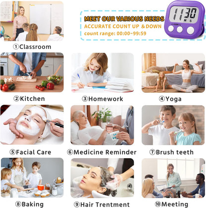 Timer for Kids Teachers Supplies Digital Kitchen Timers for Cooking Large Magnetic Classroom Timer 2Pack-Blue Green