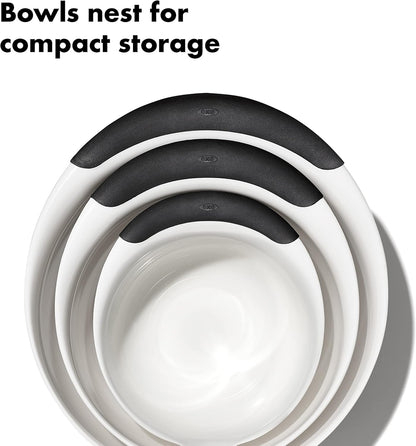 OXO Good Grips 3-Piece Plastic Mixing Bowl Set - Cadet Blue, Tower Gray, Jade, Small, Medium, Large