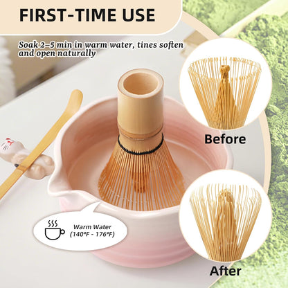 6-Piece Matcha Whisk Set Pink, 18oz Matcha Bowl with Spout, Bamboo Whisk and Chasen Holder, Pink Matcha Kit, Cute Macha Gift Set for Women & Matcha Lovers Starters, Mother's Day Gift