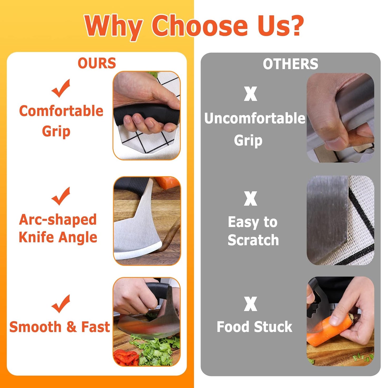 Salad Chopper Mezzaluna Knife with Protective Cover and Anti-Slip Handle - Stainless Steel Vegetable Cutter, Onion Chopper, Pizza Cutter