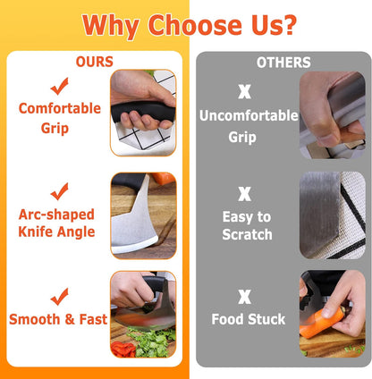 Salad Chopper Mezzaluna Knife with Protective Cover and Anti-Slip Handle - Stainless Steel Vegetable Cutter, Onion Chopper, Pizza Cutter