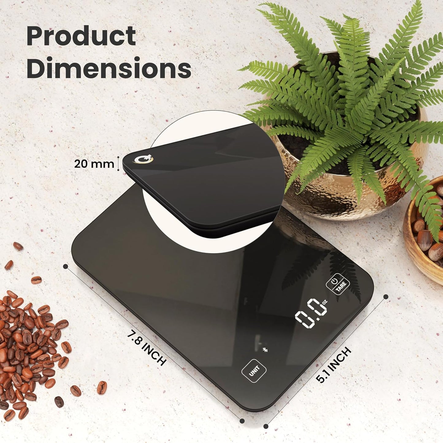 Qahar Food Scale with Nutritional Calculator, Waterproof LED Display Digital Kitchen Scale for Weight Loss Cooking Baking Keto Macro Diet, Calorie Counting, Black Glass, 22lb/10kg