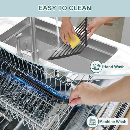 MERRYBOX Roll Up Over The Sink Dish Drying Rack Silicone Wrapped Foldable, Heat-Resistant, Anti-Slip Sink Rack Multipurpose Dish Drainer for Kitchen Sink Counter - White, 17.5" x 11"