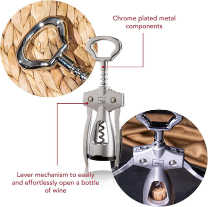 Vacu Vin Winged Corkscrew – Classic Two-Arm Wine Opener with Built-In Bottle Opener – Easy Cork Removal – Durable, Ergonomic Wine Bottle Opener – Ideal for Home, Kitchen & Bar Use