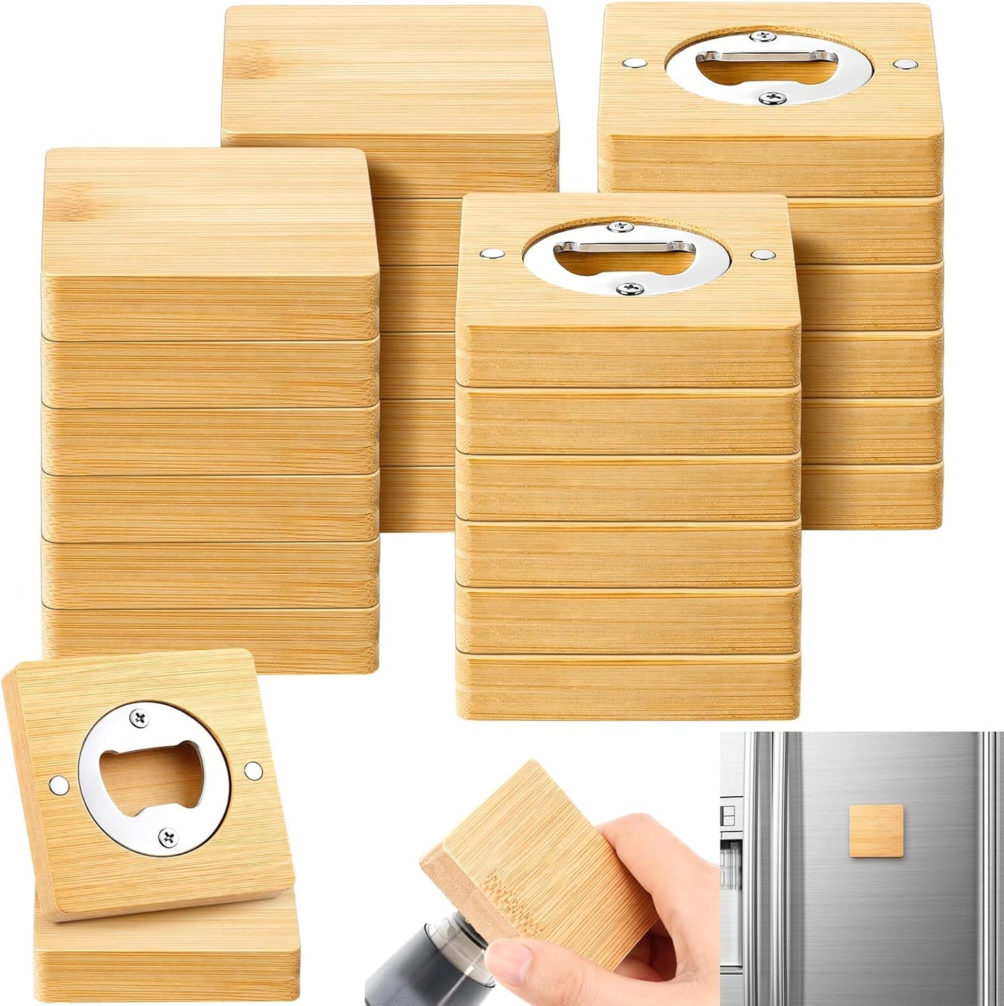 Vesici 100 Pcs Magnetic Bottle Opener 2.5in DIY Bamboo Round Shape Beer Openers Wooden Fridge Magnet Refrigerator Sticker Gift for Beer Lover Wedding Guest Kitchens Bars Parties