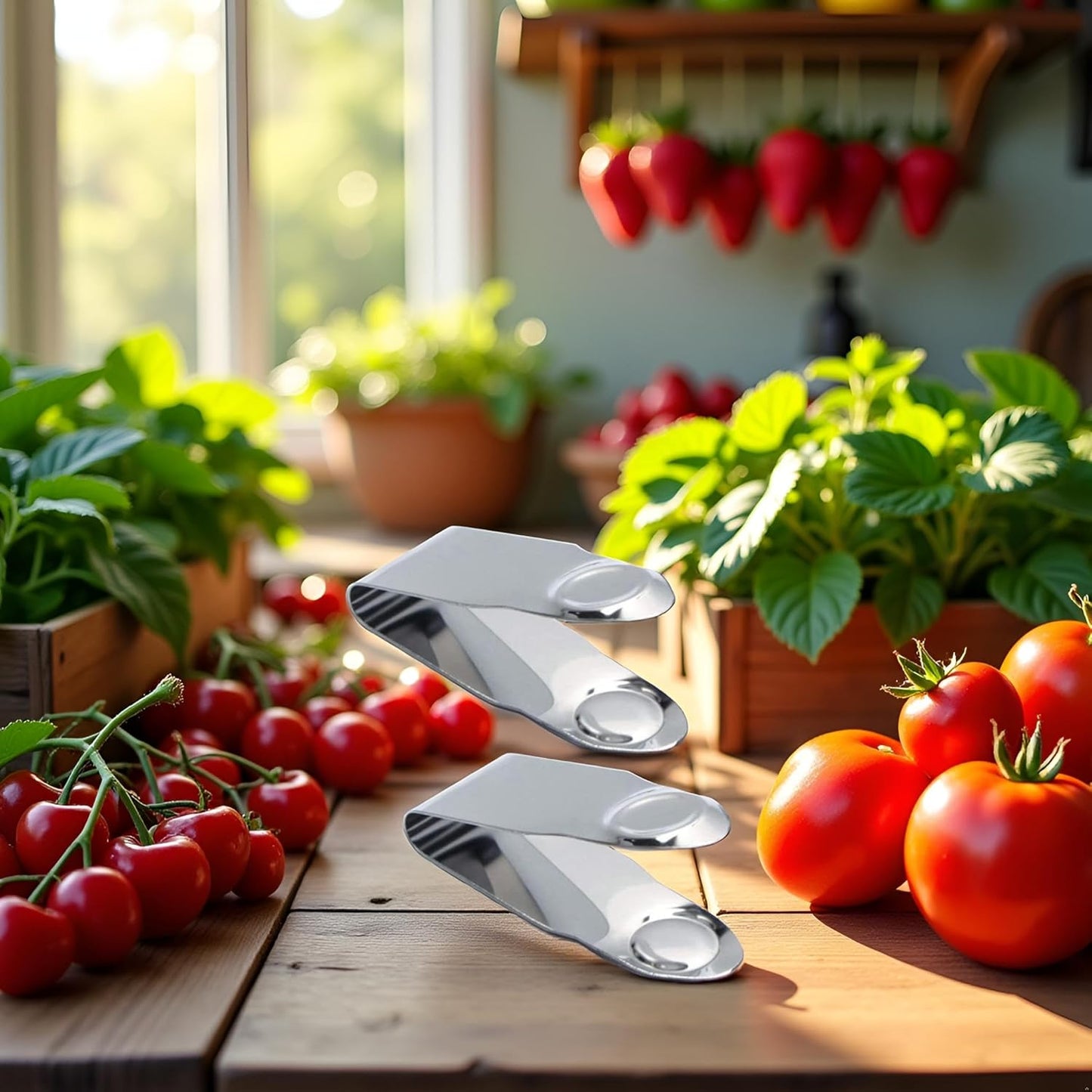 Stainless Steel Strawberry Huller Fruit Stem Remover Home Kitchen Tools for Cherry Tomato, Silver, 2.8 * 1, 2PCS