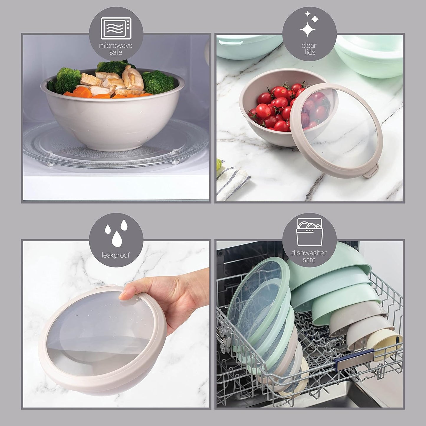 COOK WITH COLOR Mixing Bowls with Lids - 12 Piece Plastic Nesting Bowls Set includes 6 Prep Bowls and 6 Lids, Microwave Safe Mixing Bowl Set, Black Embossed - Colors A