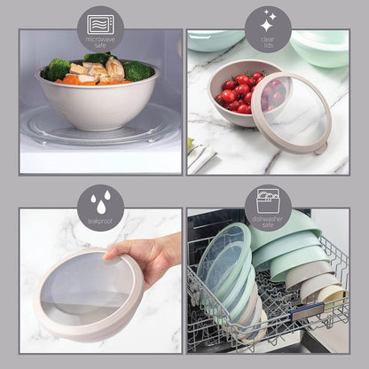 COOK WITH COLOR Mixing Bowls with Lids - 12 Piece Plastic Nesting Bowls Set includes 6 Prep Bowls and 6 Lids, Microwave Safe Mixing Bowl Set, Sage Embossed - Colors B