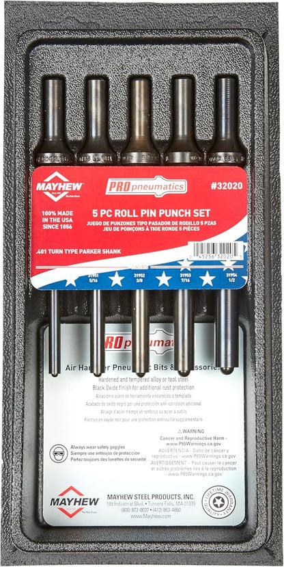 Mayhew Tools 32020 Pneumatic Roll Pin Punch, 5-Piece Set