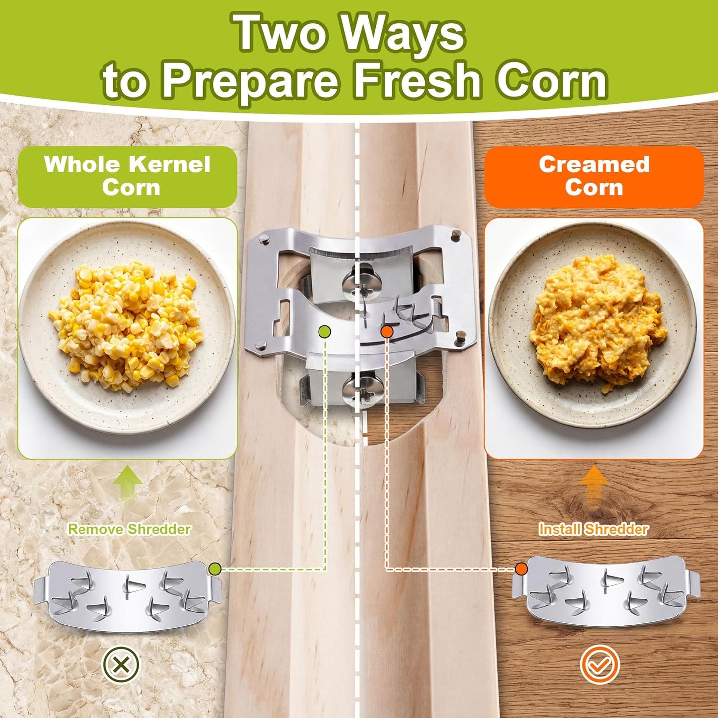 Wood Corn Cutter and Creamer, 16 Inch Adjustable Stainless Steel Corn Cob Tool, Easy to Use for Home Kitchen & BBQ