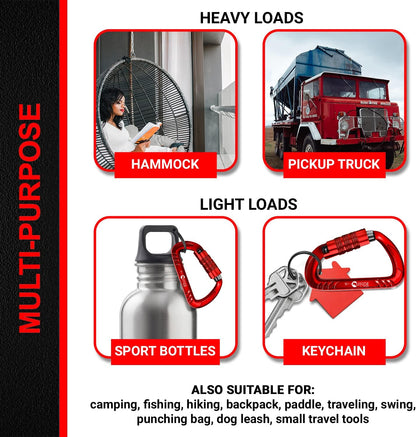 Rhino Produxs 12kN (2697 lbs) Heavy Duty Carabiner Clips, for Securing Pets, Outdoor, Camping, Hiking, Hammock, Dog Leash Harness, Keychains