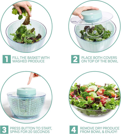 COOK WITH COLOR Electric Salad Spinner, Round 4.5L Capacity – Fast Drying & Easy Spin for Fresh Greens, Cream