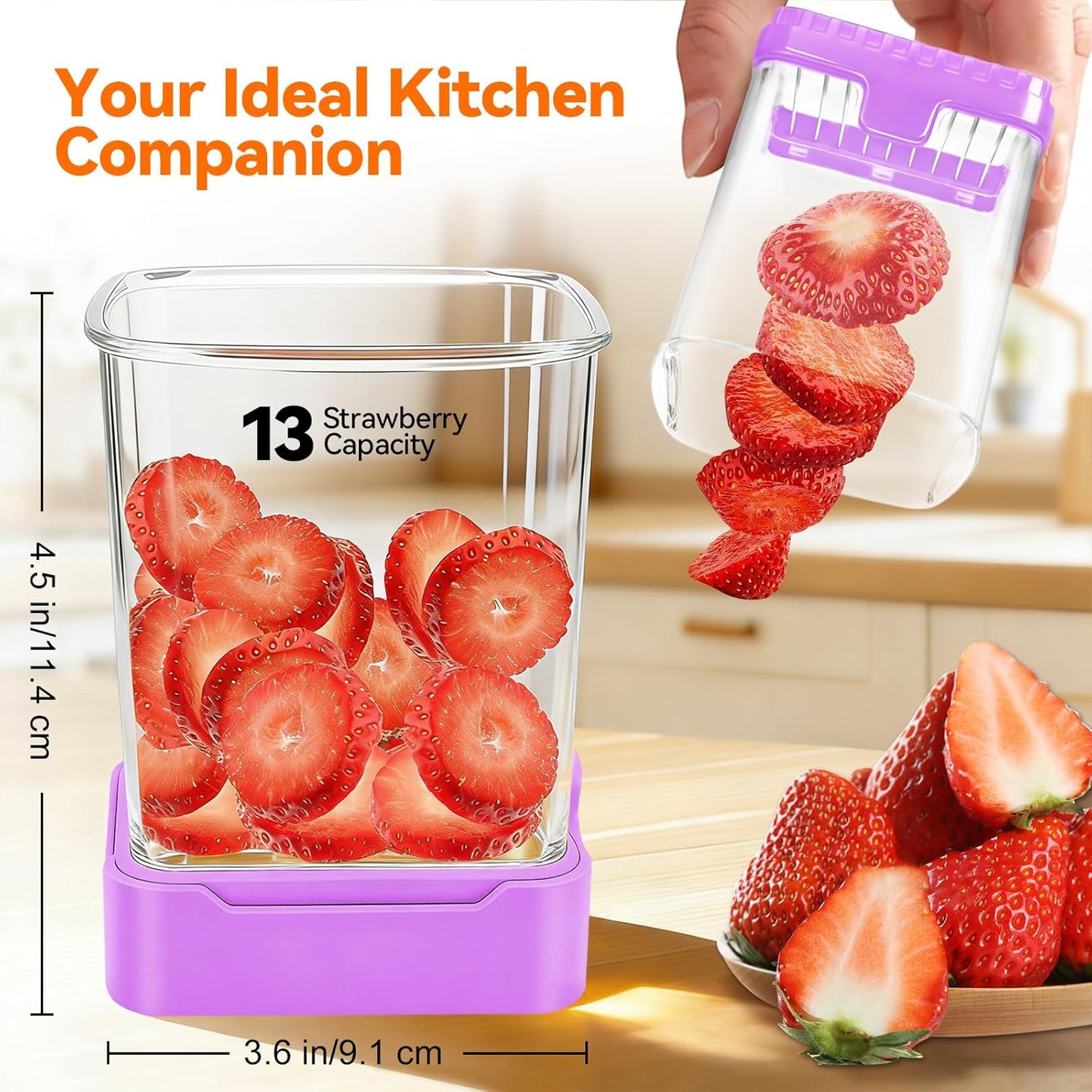 Fruit Slicer Cup for Strawberry, Banana, Hard-Boiled Egg - Detachable Cutter with Push Plate - 304 Stainless Steel Blade - Rapid & Safe Slicing Kitchen Gadget for Quick Meal Prep (Black)