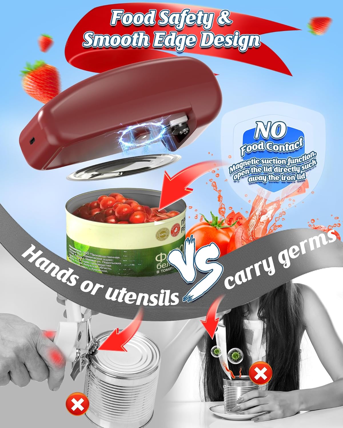 HuiJuKeJi LED Automatic Can Opener, Hands-Free One-Touch Operation Electric Can Opener, Auto-Stop Smooth Edge Safety & USB Rechargeable for Seniors Arthritis Effortless Opening Kitchen Gadget Gift