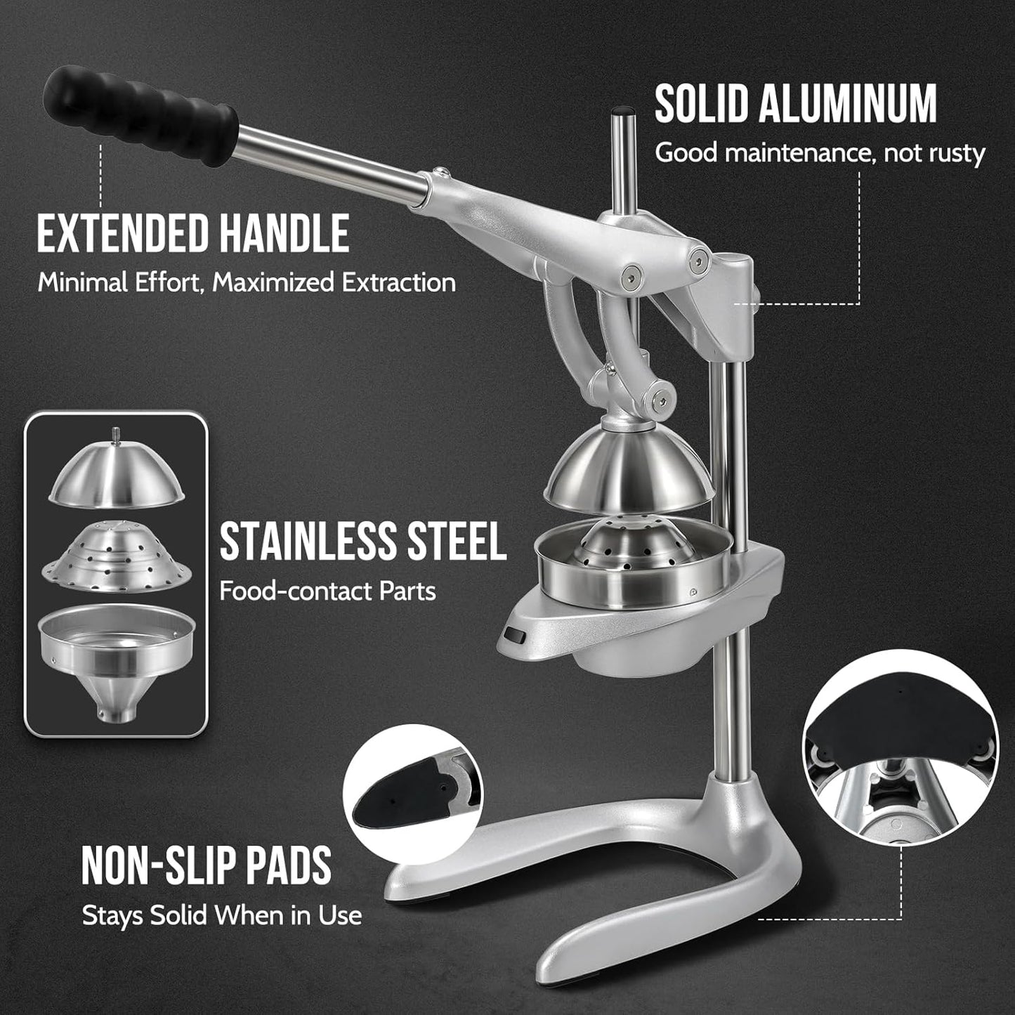 Manual Juicer, Sopito Effortless Stainless Steel Juicer Press Heavy Duty Citrus Squeezer for Orange Lemon Grapefruit Pomegranate, Easy to Clean