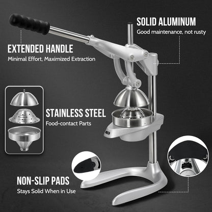 Manual Juicer, Sopito Effortless Stainless Steel Juicer Press Heavy Duty Citrus Squeezer for Orange Lemon Grapefruit Pomegranate, Easy to Clean