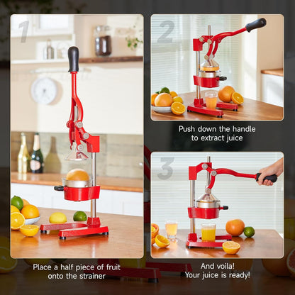 CO-Z Manual Citrus Juicer, Commercial Grade Cast Iron Orange Juicer, Professional Heavy Duty Juice Press with Removable Strainer, Manual Juice Extractor for Orange Lemon Pomegranate Citrus, Black