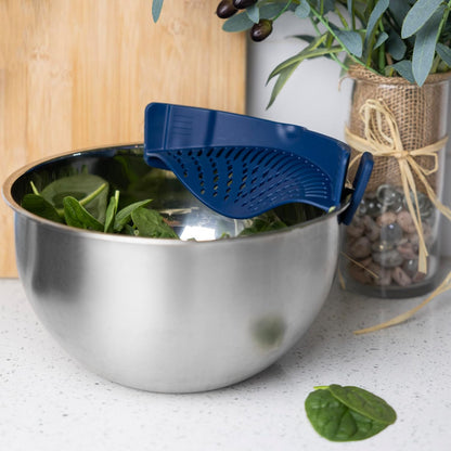 Fox Run Silicone Clip On Pot Strainer, Navy Kitchen Strainer For Pots, Pans and Bowls