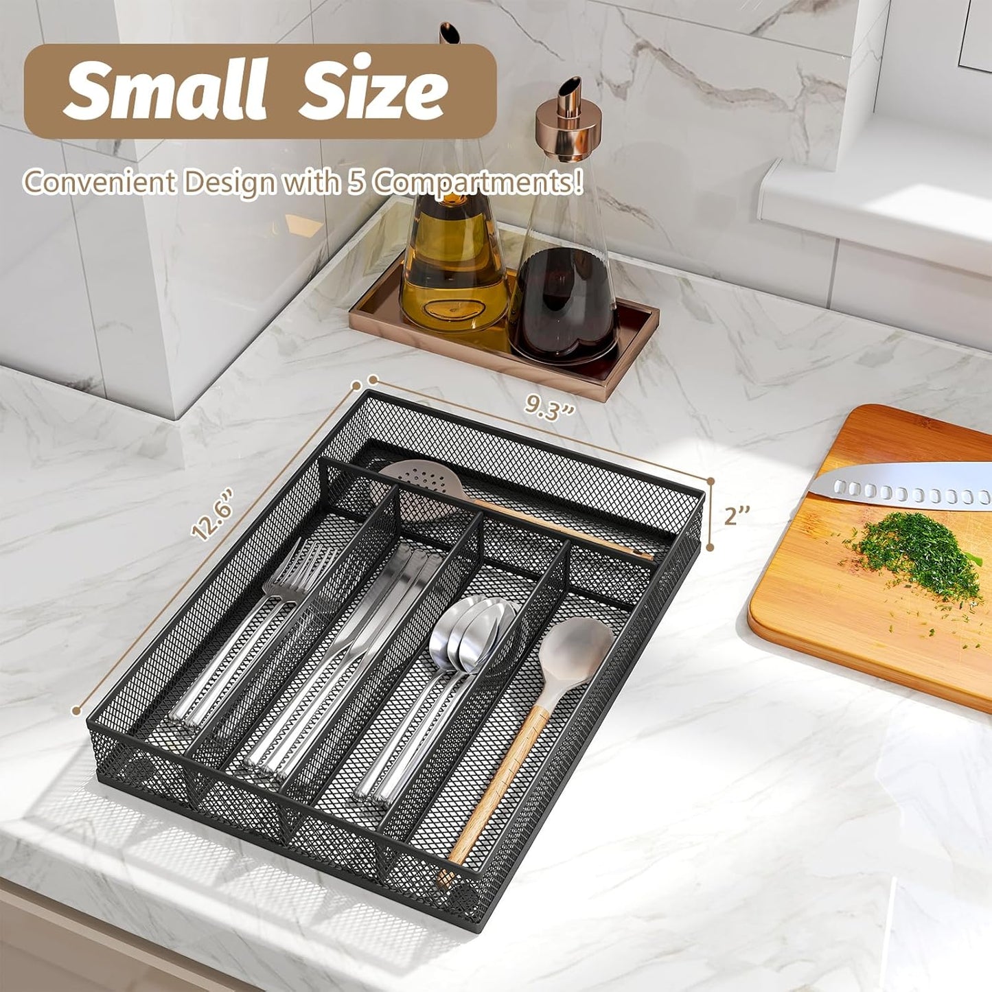 Sedegn Silverware Organizer Metal Mesh, Large Drawer Organizer, Utensil Cutlery Tray for kitchen drawers, Flatware Organizer with 6 Compartment, Black (11.3”*16“)
