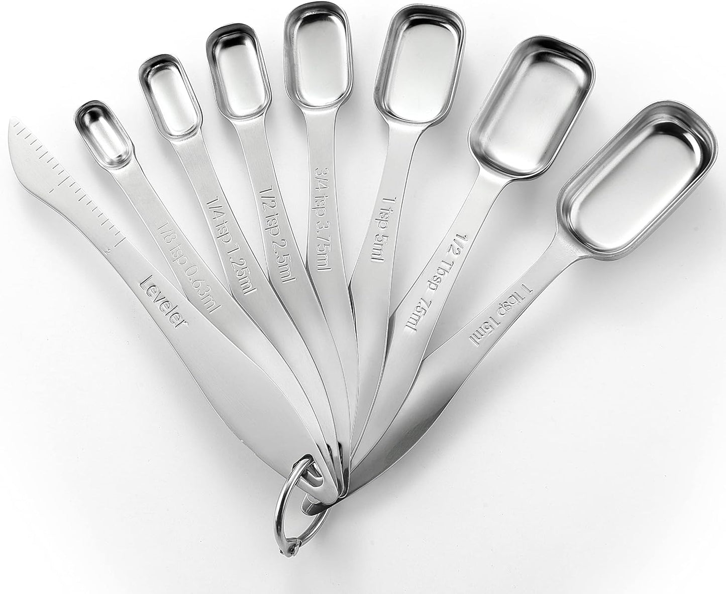 Spring Chef Stainless Steel Measuring Spoons Set of 7 with Leveler, Rectangular Metal Teaspoon & Tablespoon Measuring Spoons for Dry & Liquid Ingredients - Nesting Kitchen Gadgets For Baking & Cooking