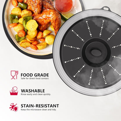 WVM Microwave Splatter Cover Vented for Food with Hook Hole, Splatter Guard & Colander Kitchen Gadget for Food, Meal Prep, Grey