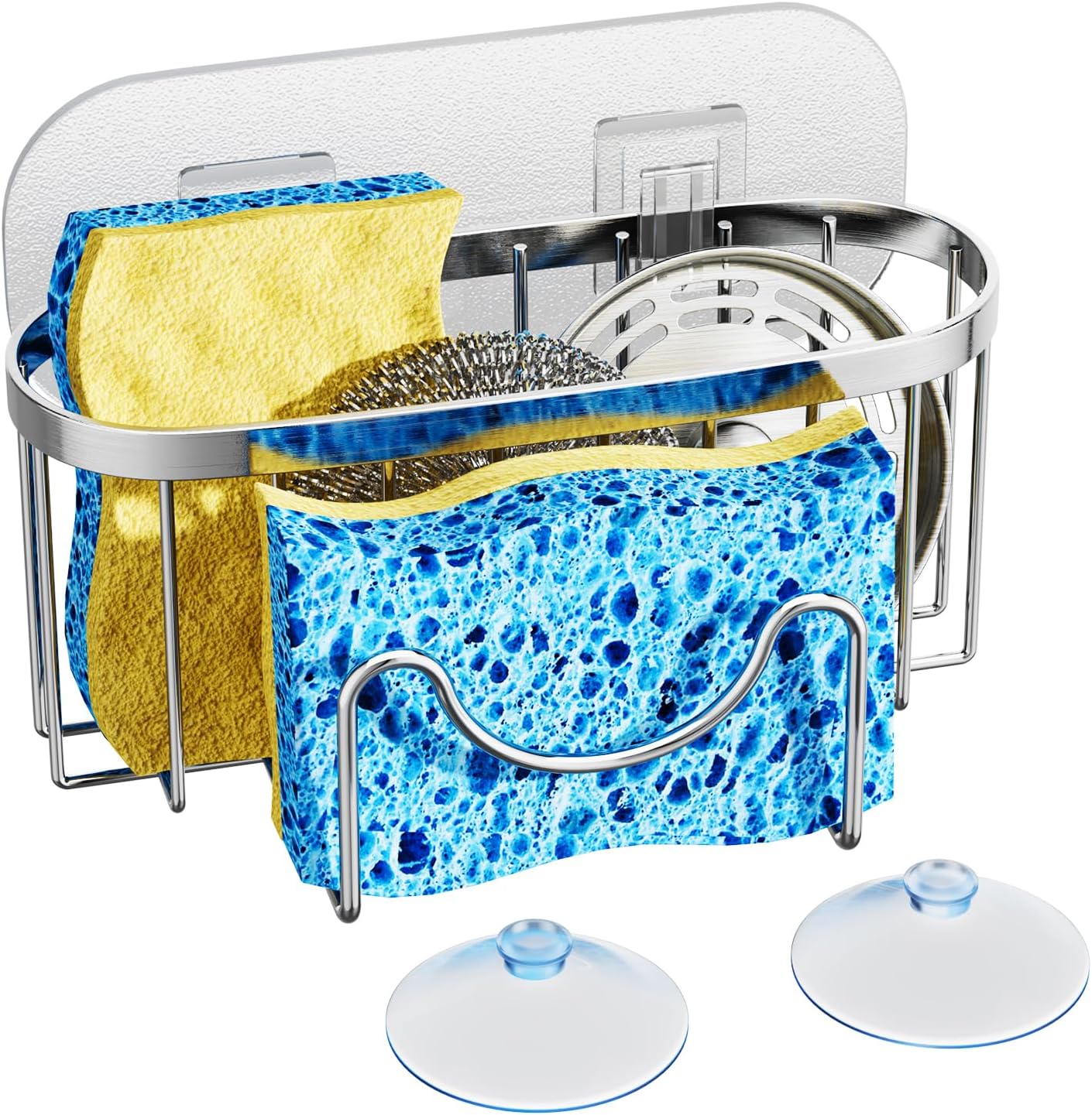 HapiRm Multifunctional Sponge Holder with Unique M-Shaped, 2 Installation Methods Kitchen Sink Caddy Organizer, Rustproof Stainless Steel Kitchen Organizers and Storage Essentials - Black
