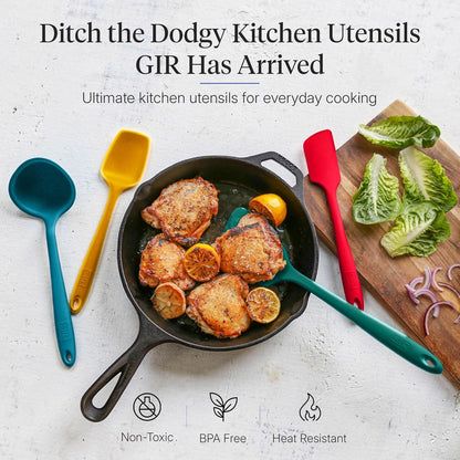 GIR: Get It Right 5-Piece Silicone Ultimate Kitchen Utensils Set - Ladle, Spatula, Flip, Spoon & Spoonula - Non-Toxic Cooking Utensils for Nonstick Cookware, Cooking and Baking - Black