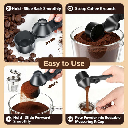 Coffee Scoop 2Tbsp & 51mm Espresso Tamper - BPA-Free PCTG Scoop Funnel, Fits K-Cups, Precise Measuring for Coffee/Protein/Powder/Hot Cocoa & Formula Dispensers (Black 1Pack)