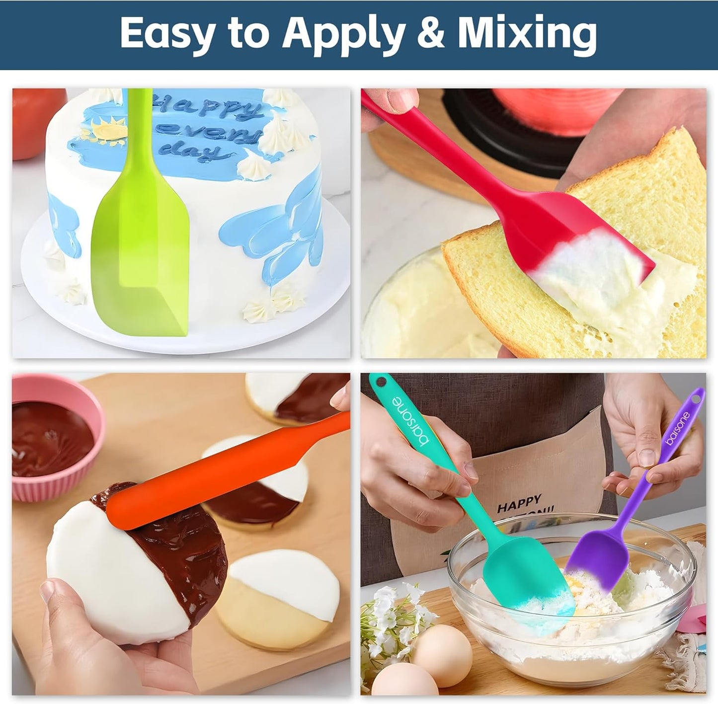 5-Piece Silicone Spatula Set - Heat Resistant 446°F Food Grade BPA Free, Nonstick Cookware Safe Dishwasher Safe Kitchen Tools for Baking, Cooking, Stirring, Multicolor.